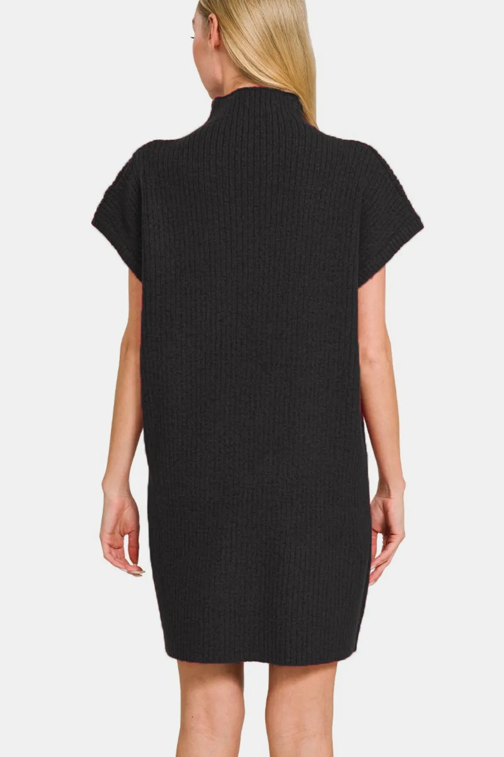 Zenana Short Sleeve Sweater Mini Dress in Black