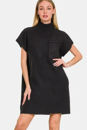 Zenana Short Sleeve Sweater Mini Dress in Black